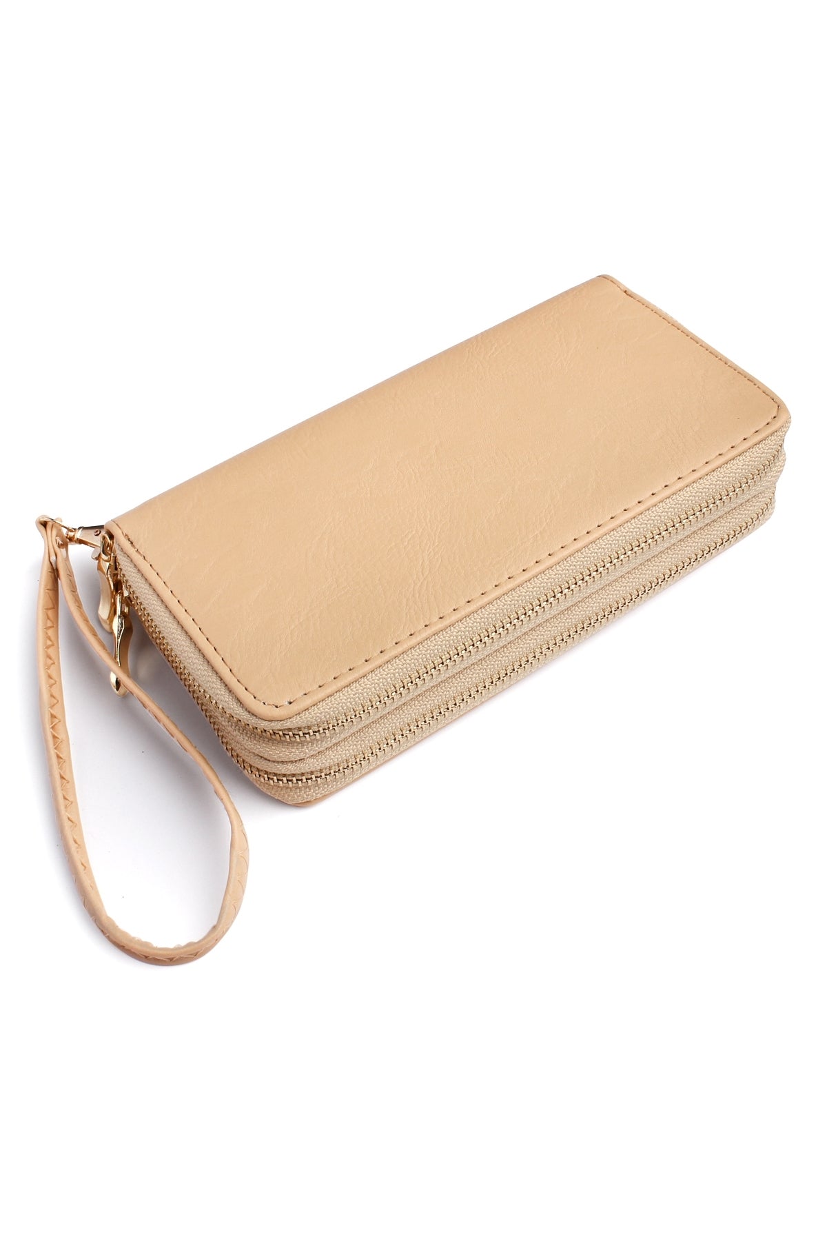 BB-Natural Double Zipper Wristlet Wallet