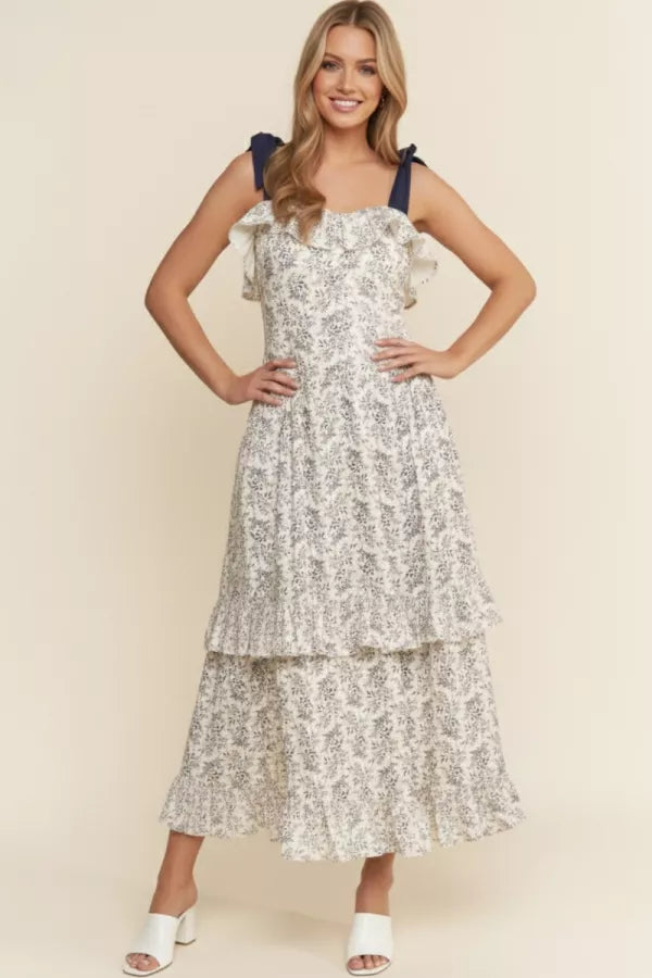 J.nna Ruffle Detailed Button Ribbon Strap Maxi Dress