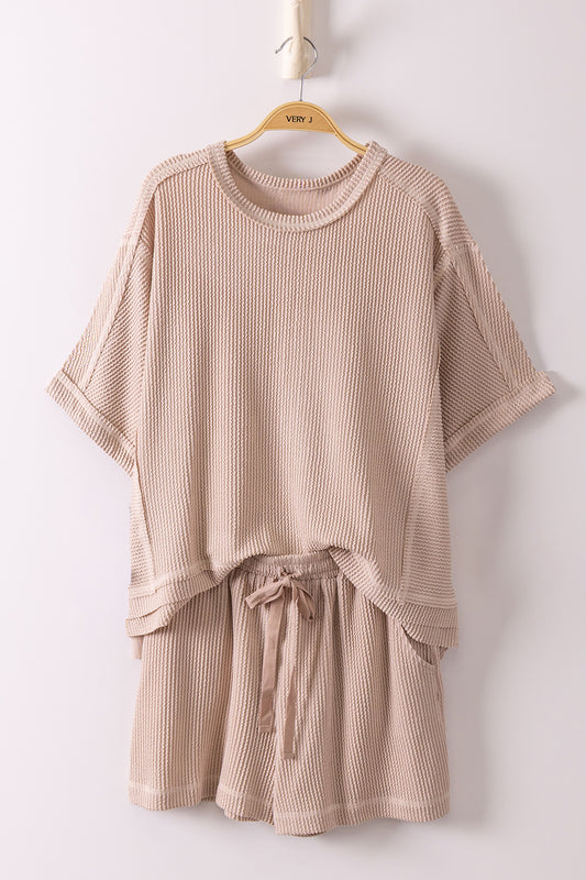 Very J Ribbed Knit Comfy Top & Shorts Set