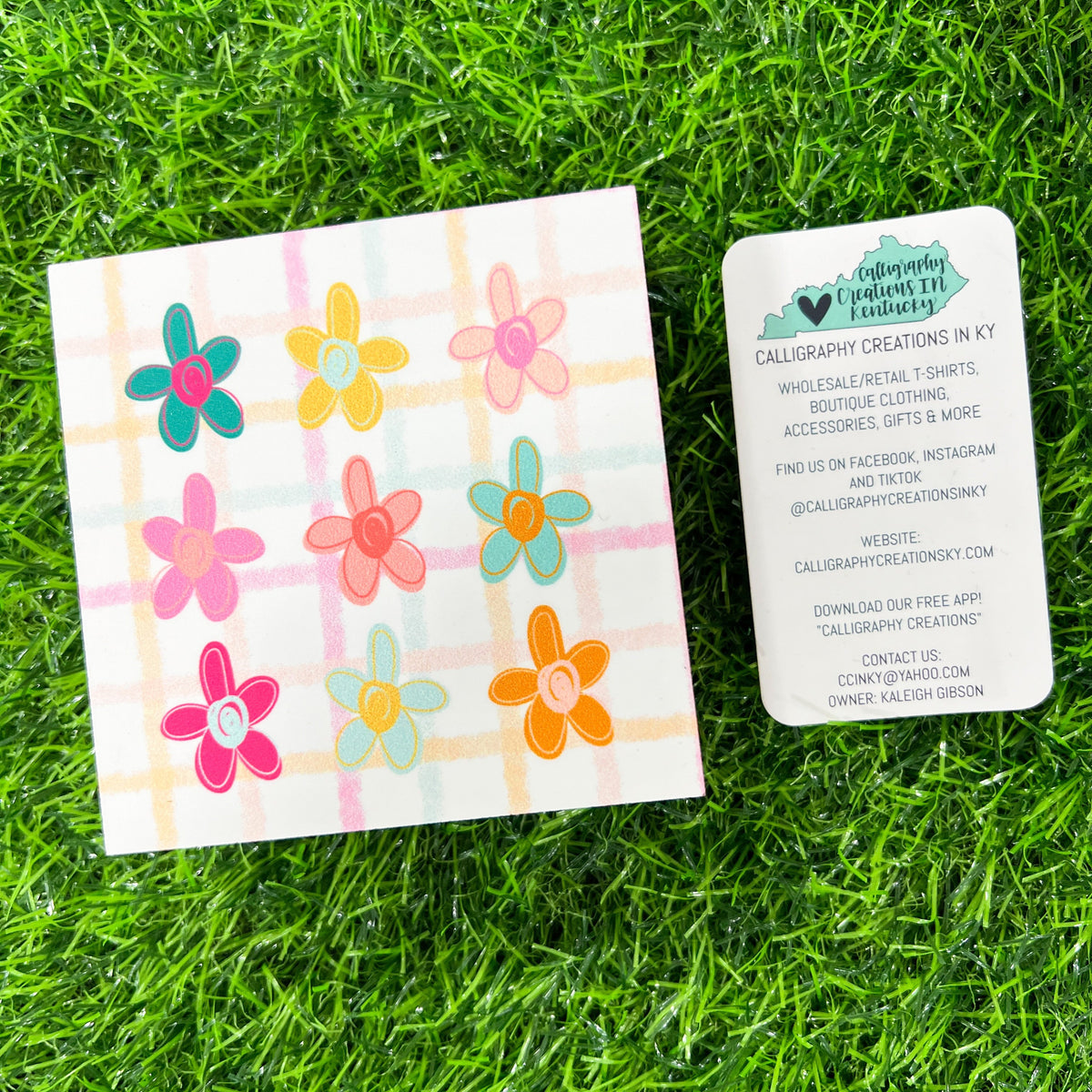 Gingham Flowers Doodles By Rebekah 4x4 Block