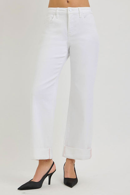 Risen-TUMMY CONTROL SLOUCHY CROPPED WIDE PANTS WITH CUFFED HEM