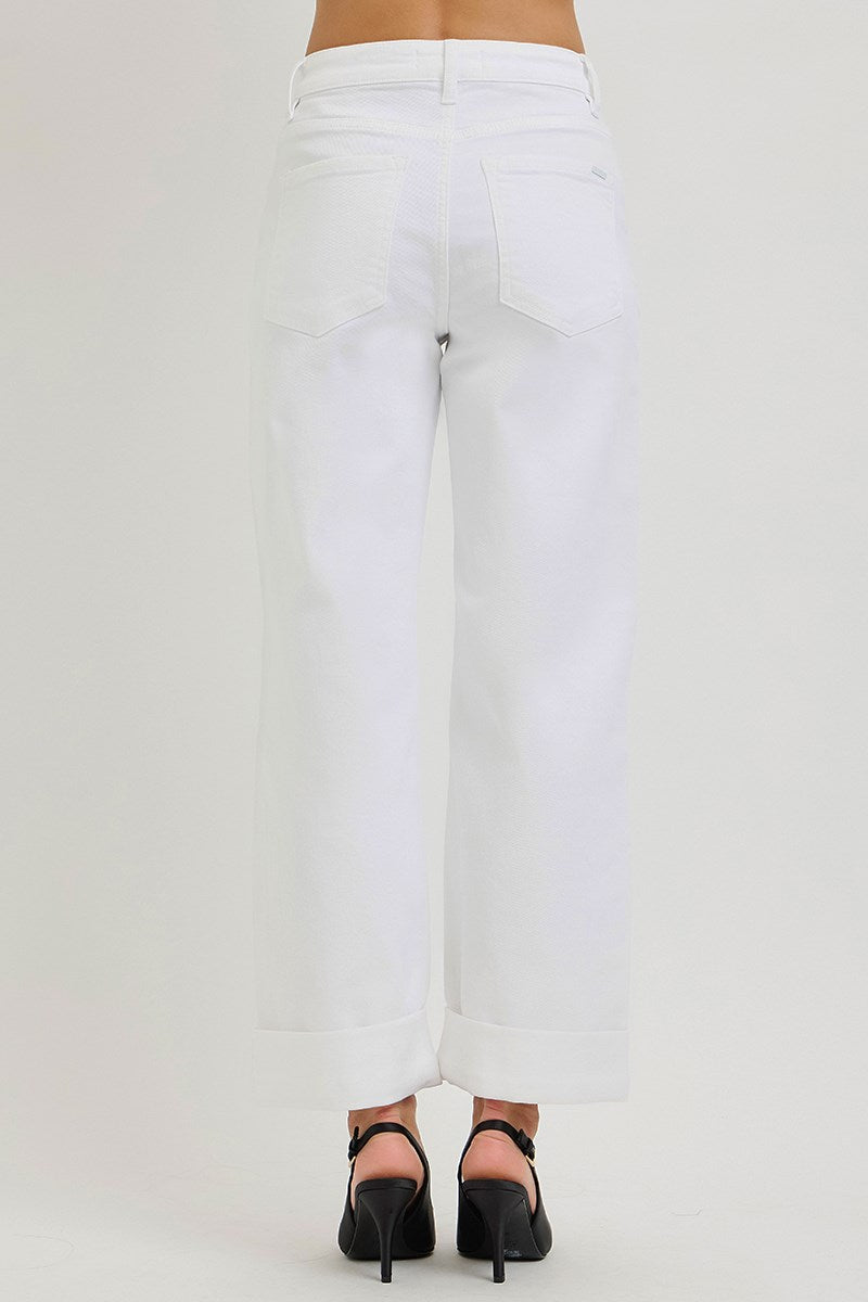 Risen-TUMMY CONTROL SLOUCHY CROPPED WIDE PANTS WITH CUFFED HEM