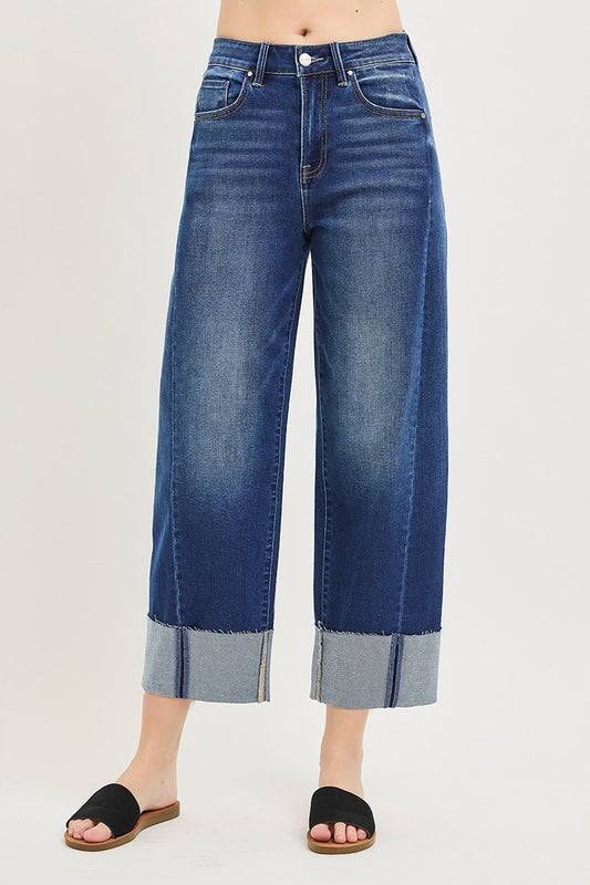 Risen-SLOUCHY CROP BARREL CUFFED JEANS