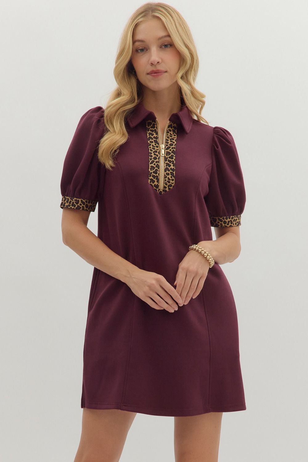 Burgundy Puff Sleeve Mini Dress