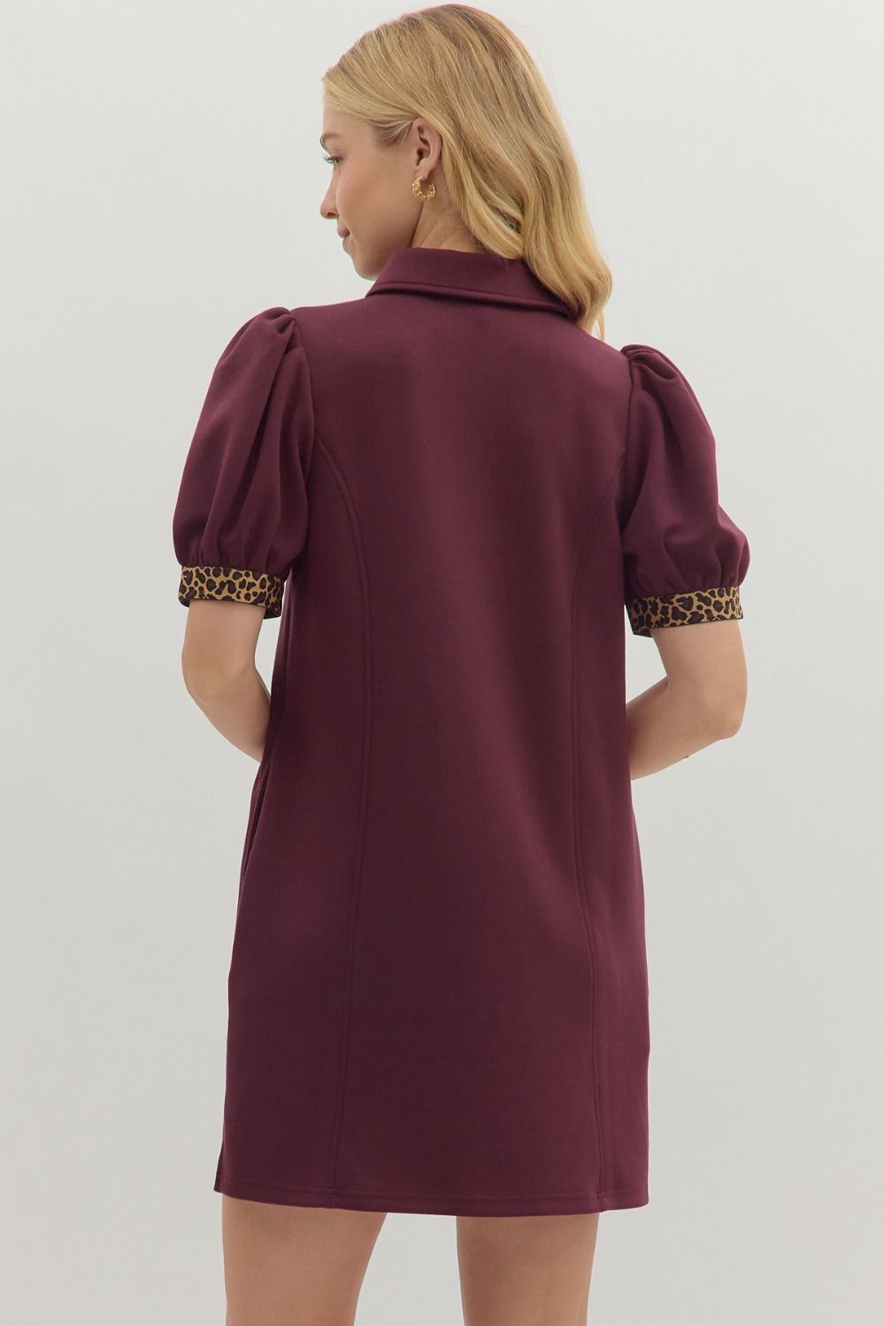 Burgundy Puff Sleeve Mini Dress