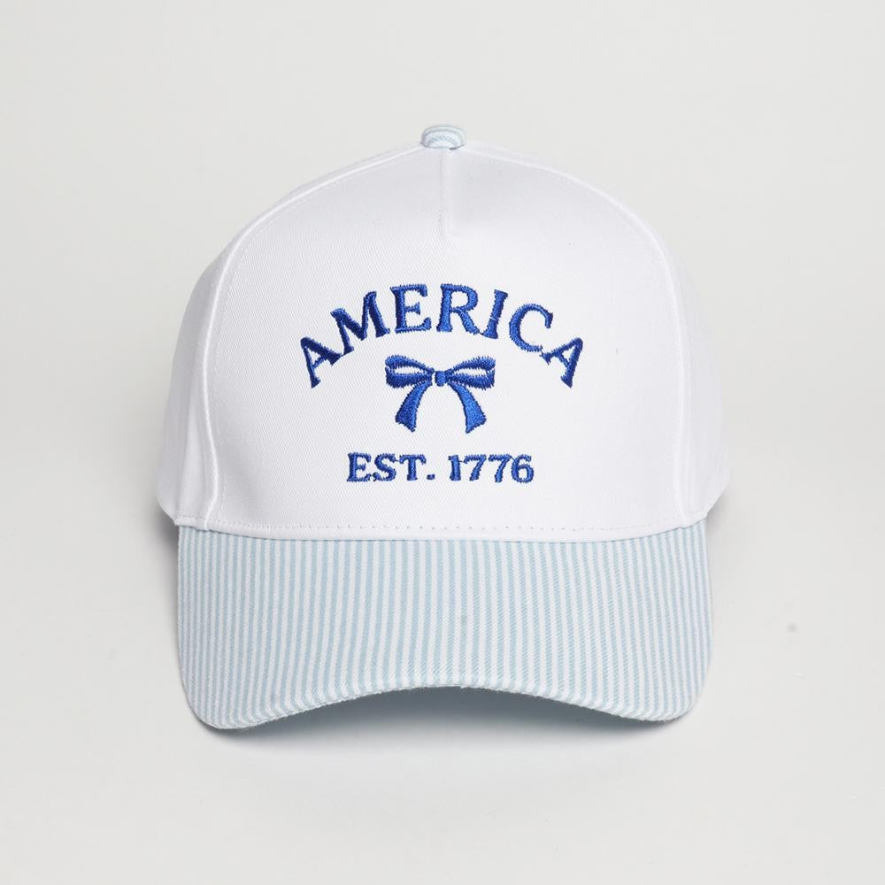 Blue | Embroidered America Bow Hat