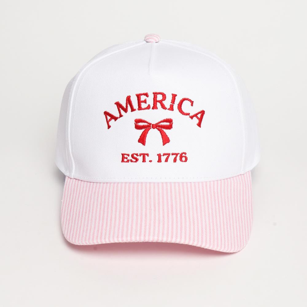 Red | Embroidered America Bow Hat
