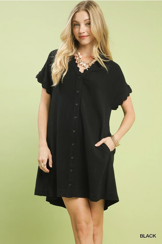 Umgee-Linen Blend Scalloped Mini Dress