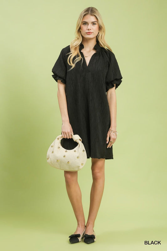Umgee-Textured Ruffle Sleeve Shift Dress