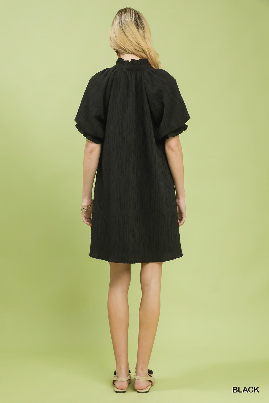 Umgee-Textured Ruffle Sleeve Shift Dress
