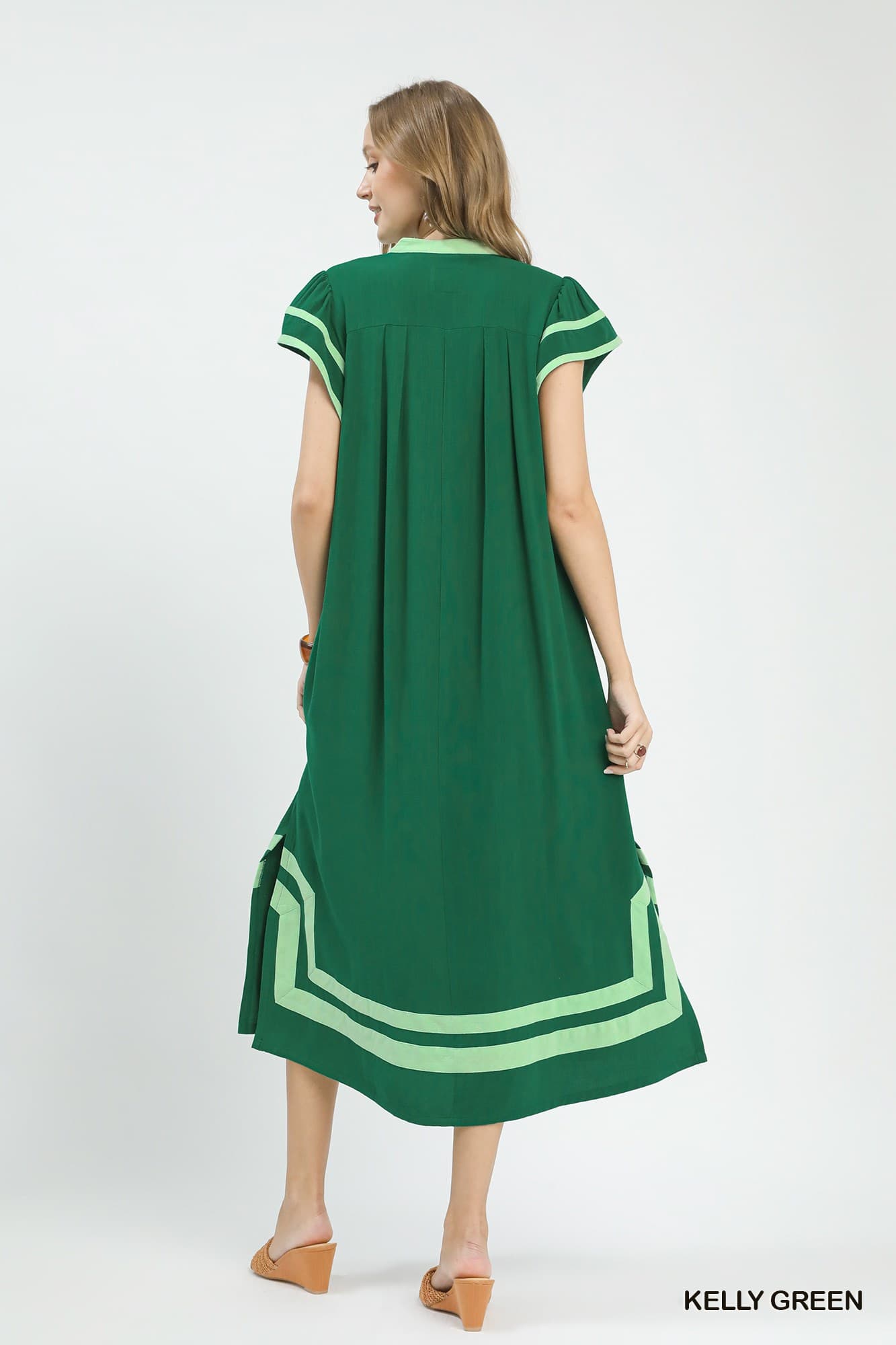 Umgee-Linen Cotton Contrast Neckline Midi Dress