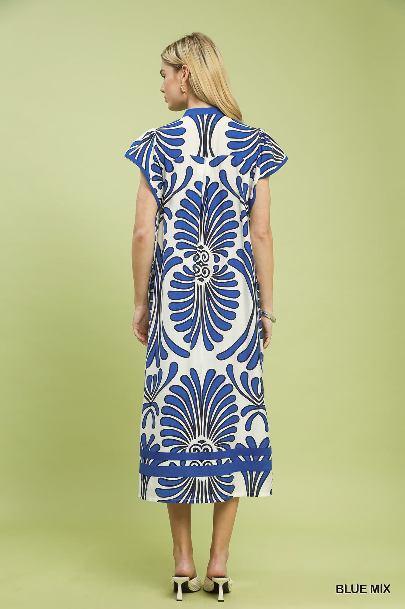 Umgee-Mix Bold Print Flutter Sleeve Midi Dress