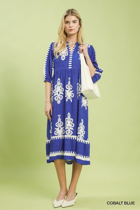 Umgee-Abstract Print Midi Dress