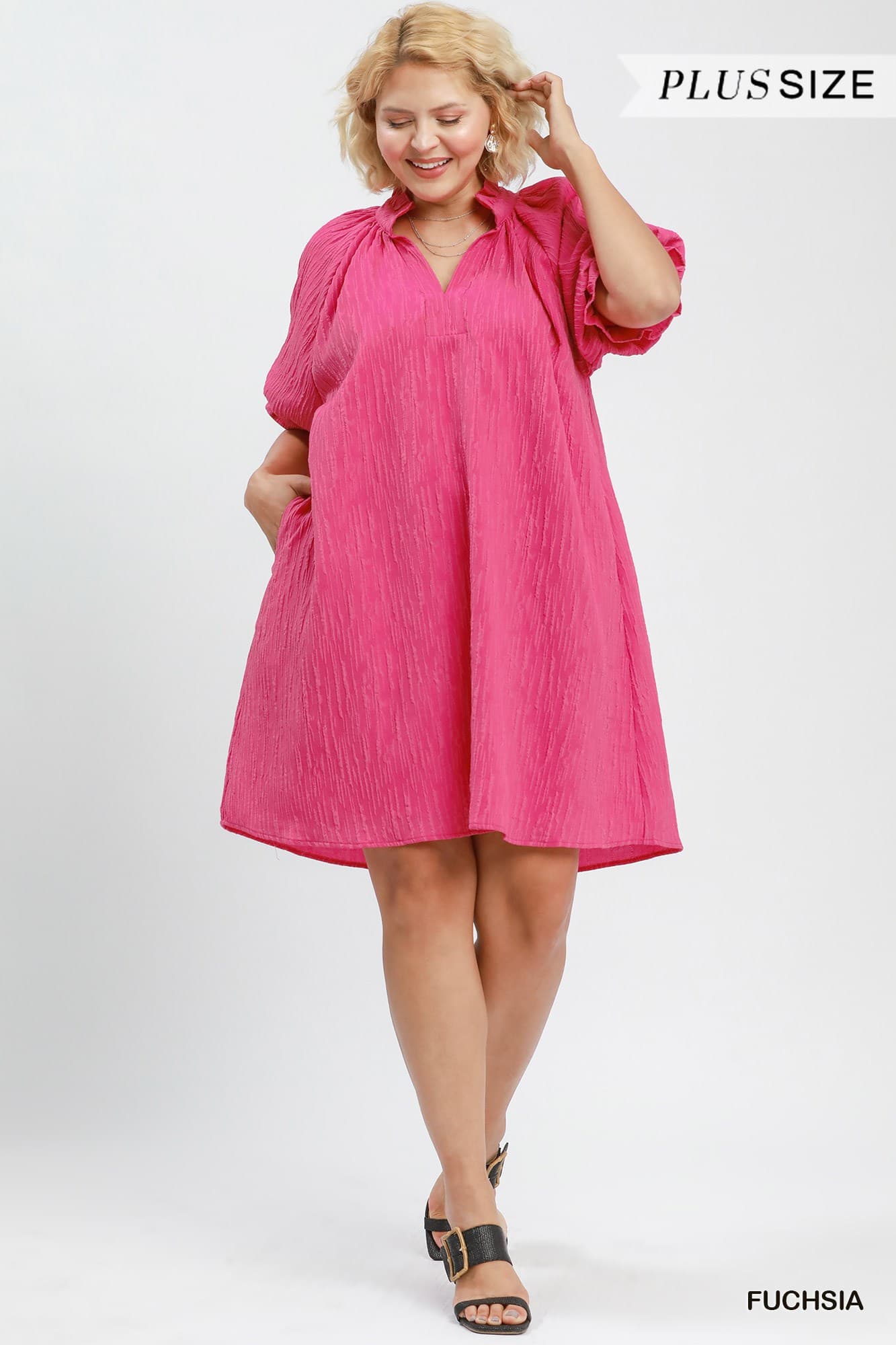 Umgee-Linen Blend Ruffle Dress