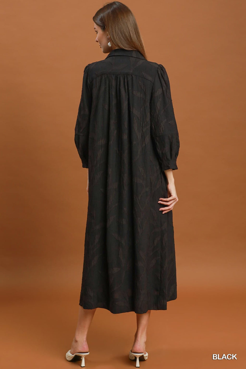 Umgee- Jacquard Collared Midi Dress