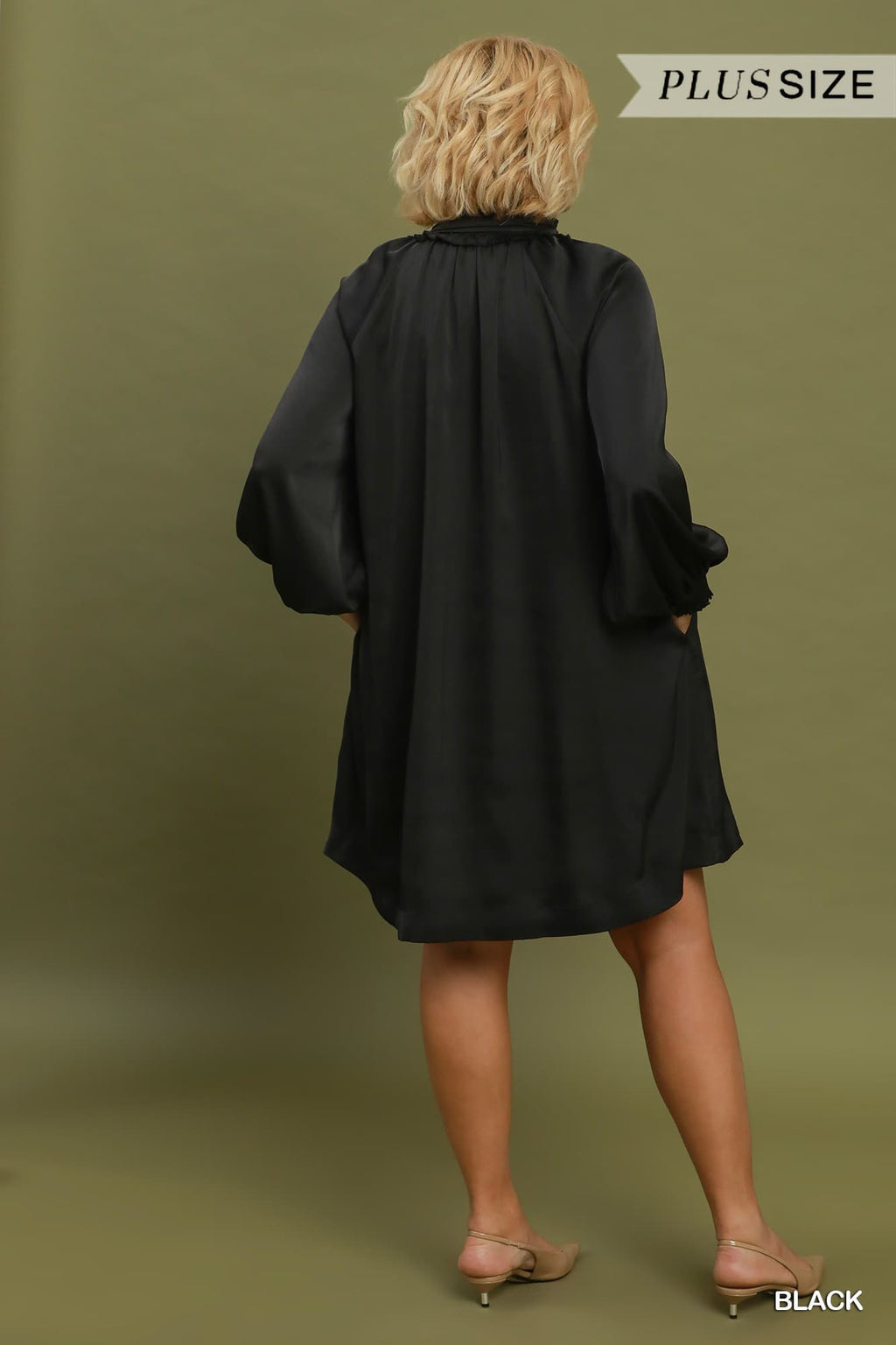 Umgee-Satin Tie Neck Mini Dress