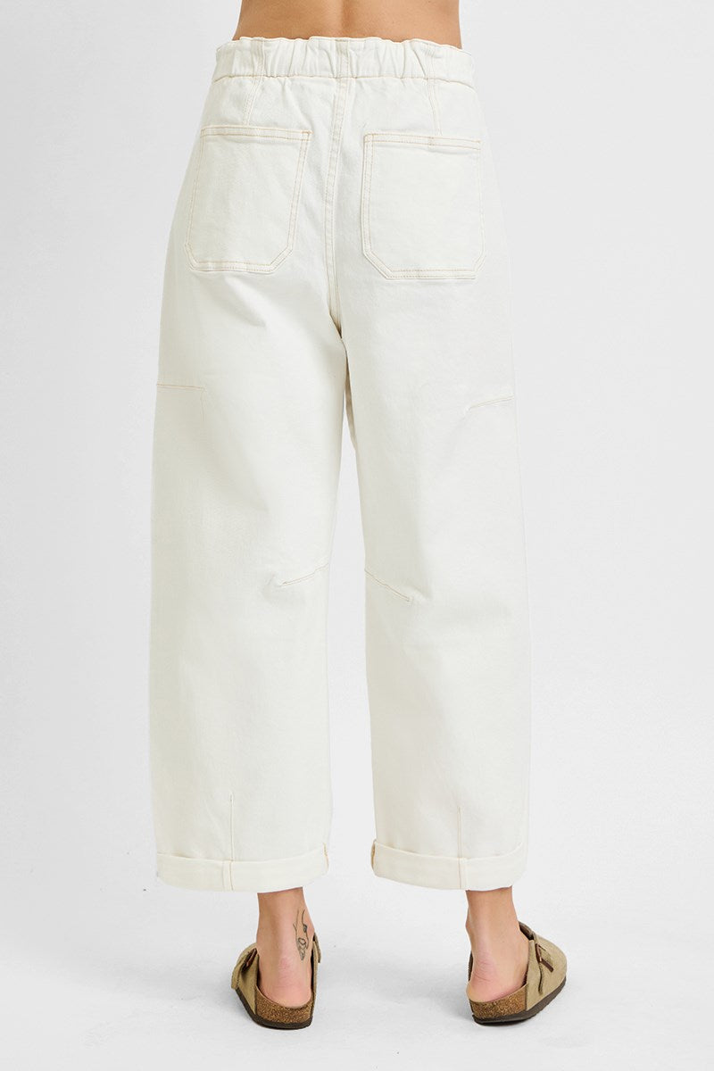 Risen-HIGH RISE CROP WIDE BARREL CARGO POCKET PANTS