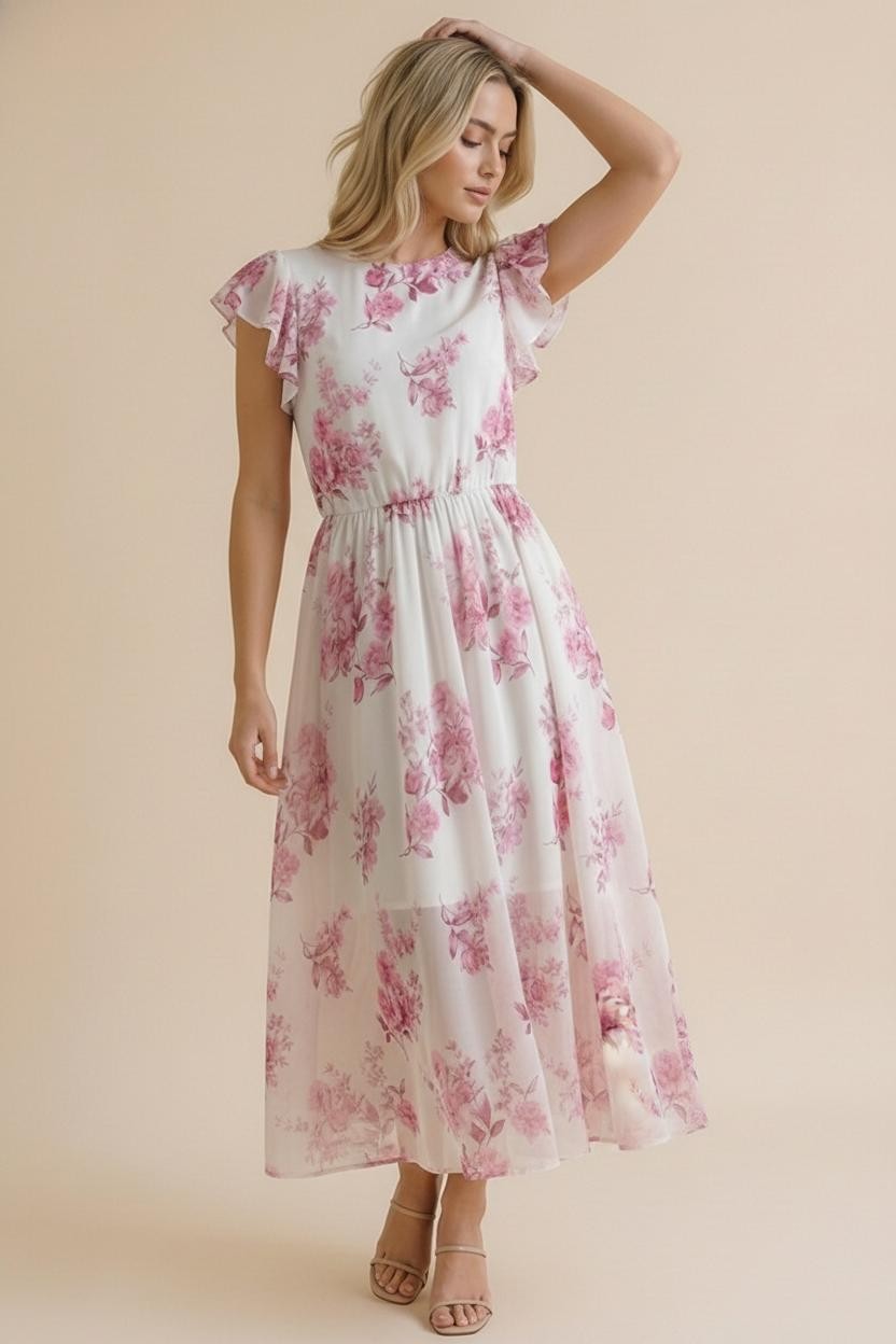 Mesh Lined Hot Pink Floral Dress