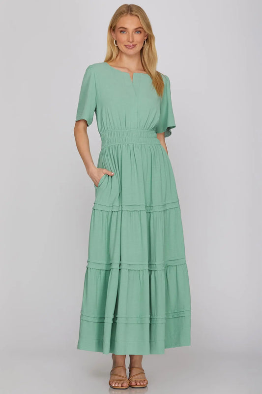 Sage Solid Midi Dress