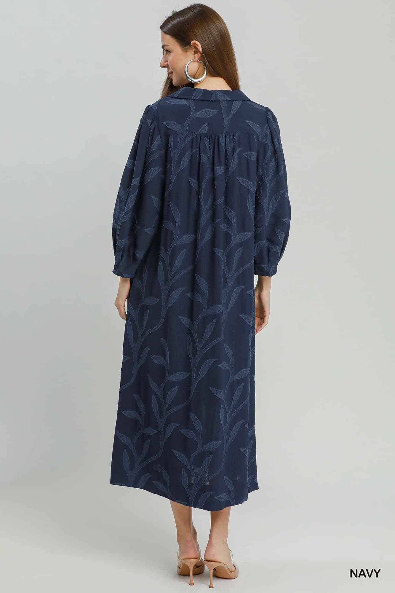 Umgee-Jacquard Collared Midi Dress