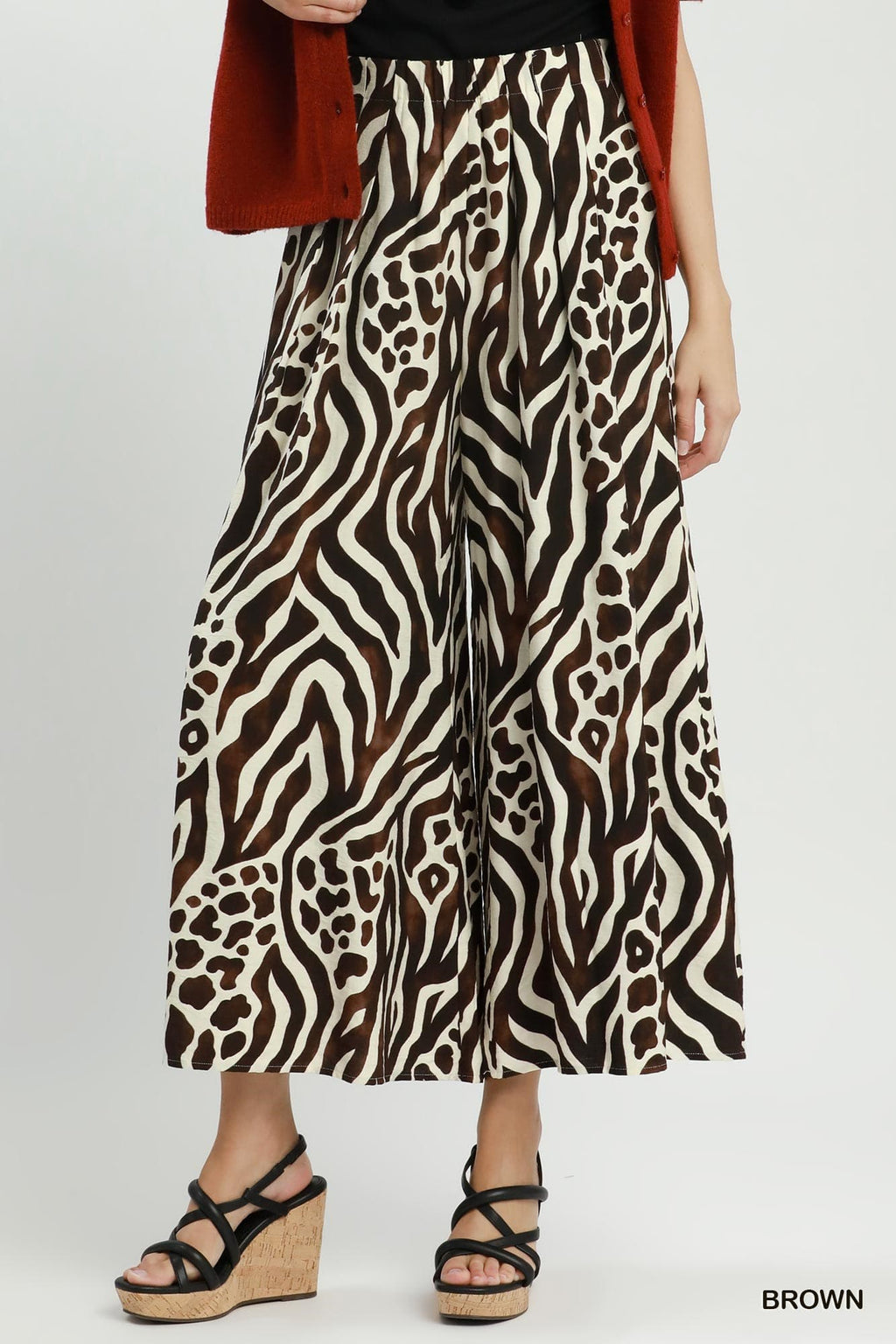 Umgee-Mixed Animal Print Wide Leg Pants