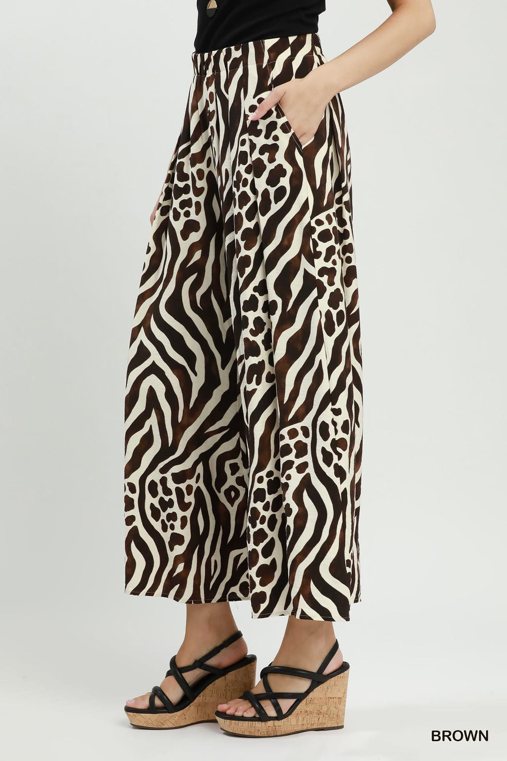 Umgee-Mixed Animal Print Wide Leg Pants