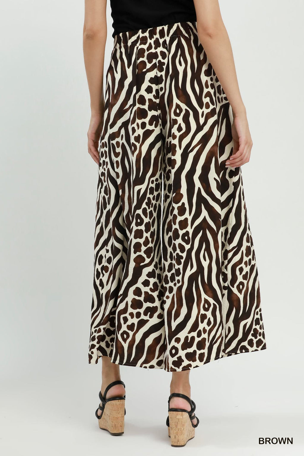 Umgee-Mixed Animal Print Wide Leg Pants