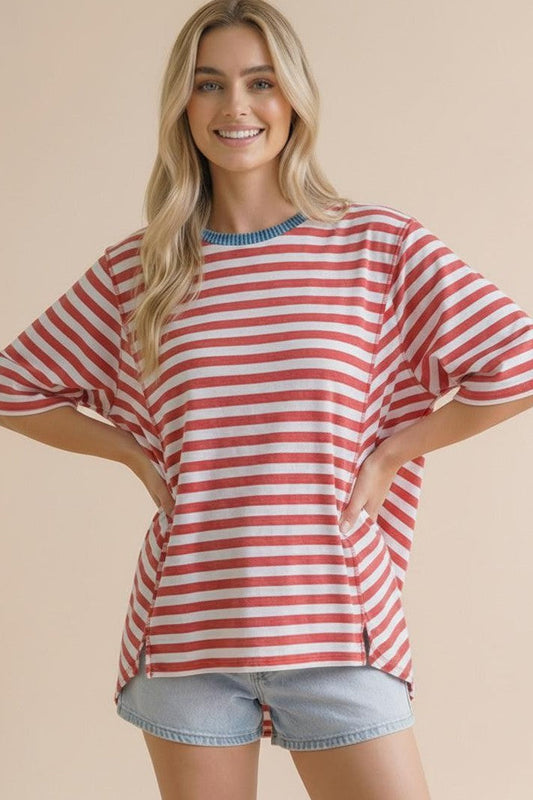 Stripe Knit Short Sleeve Top