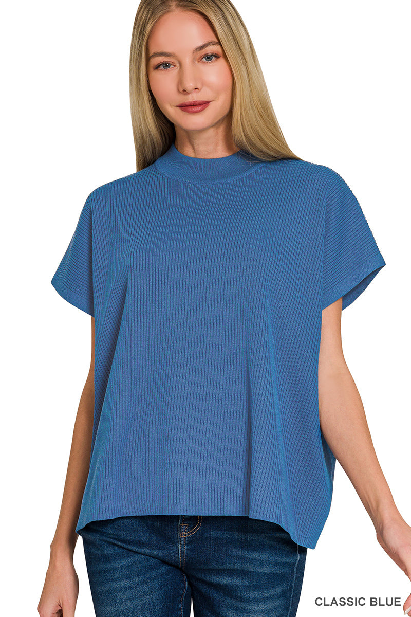 Zenana-VISCOSE MOCK NECK SHORT SLEEVE BOXY SWEATER