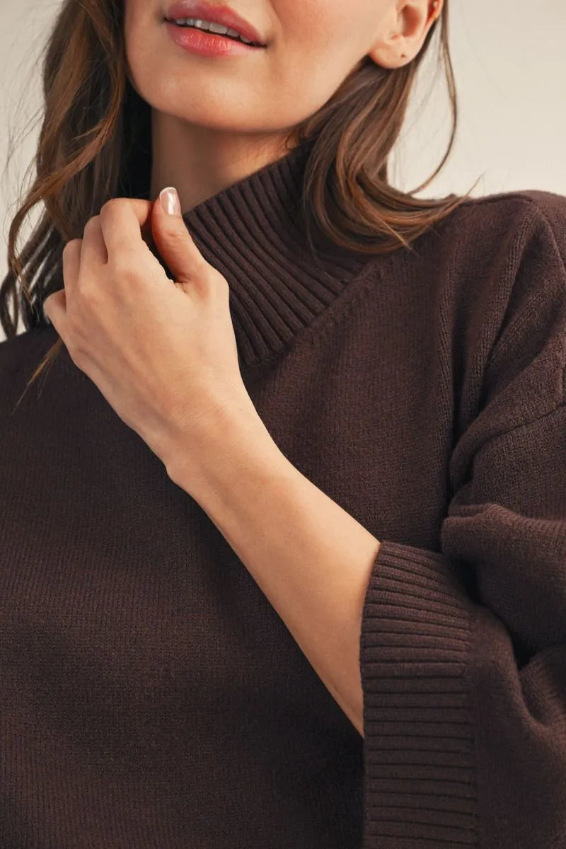 Jodifl-Drop shoulder 3/4 sleeves turtle neck sweater top, warm & comfy.