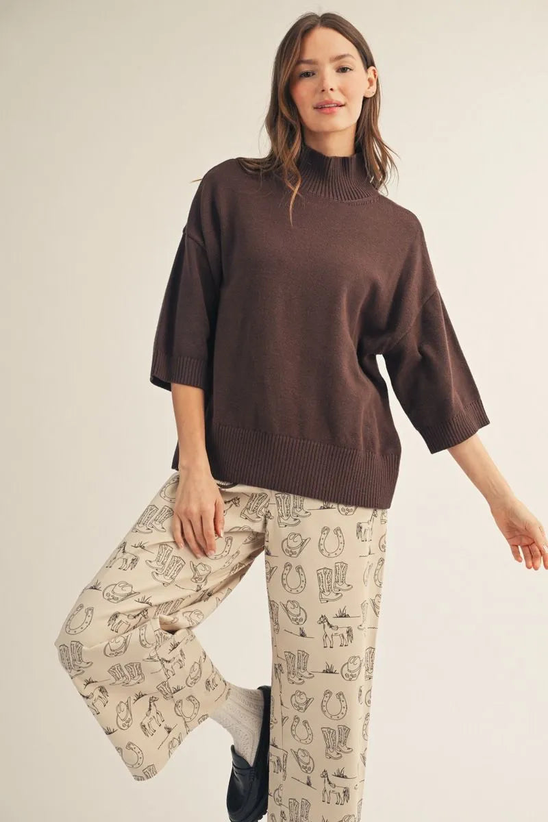 Jodifl-Drop shoulder 3/4 sleeves turtle neck sweater top, warm & comfy.