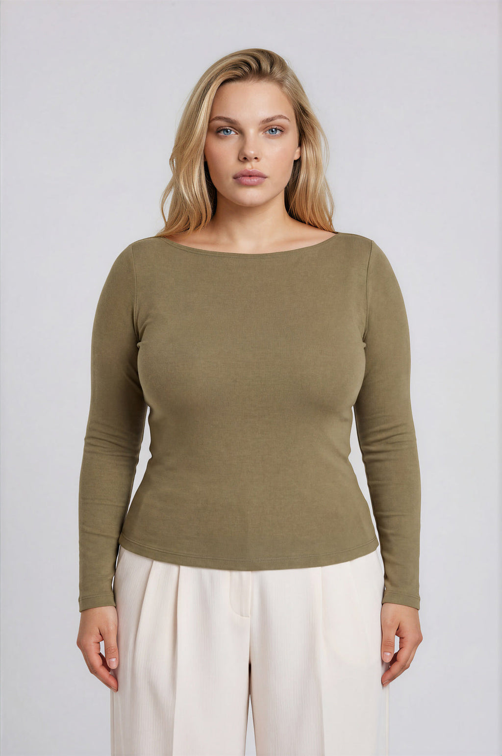 Blu Pepper-PLUS BOAT NECK LONG SLEEVE SOLID KNIT TOP