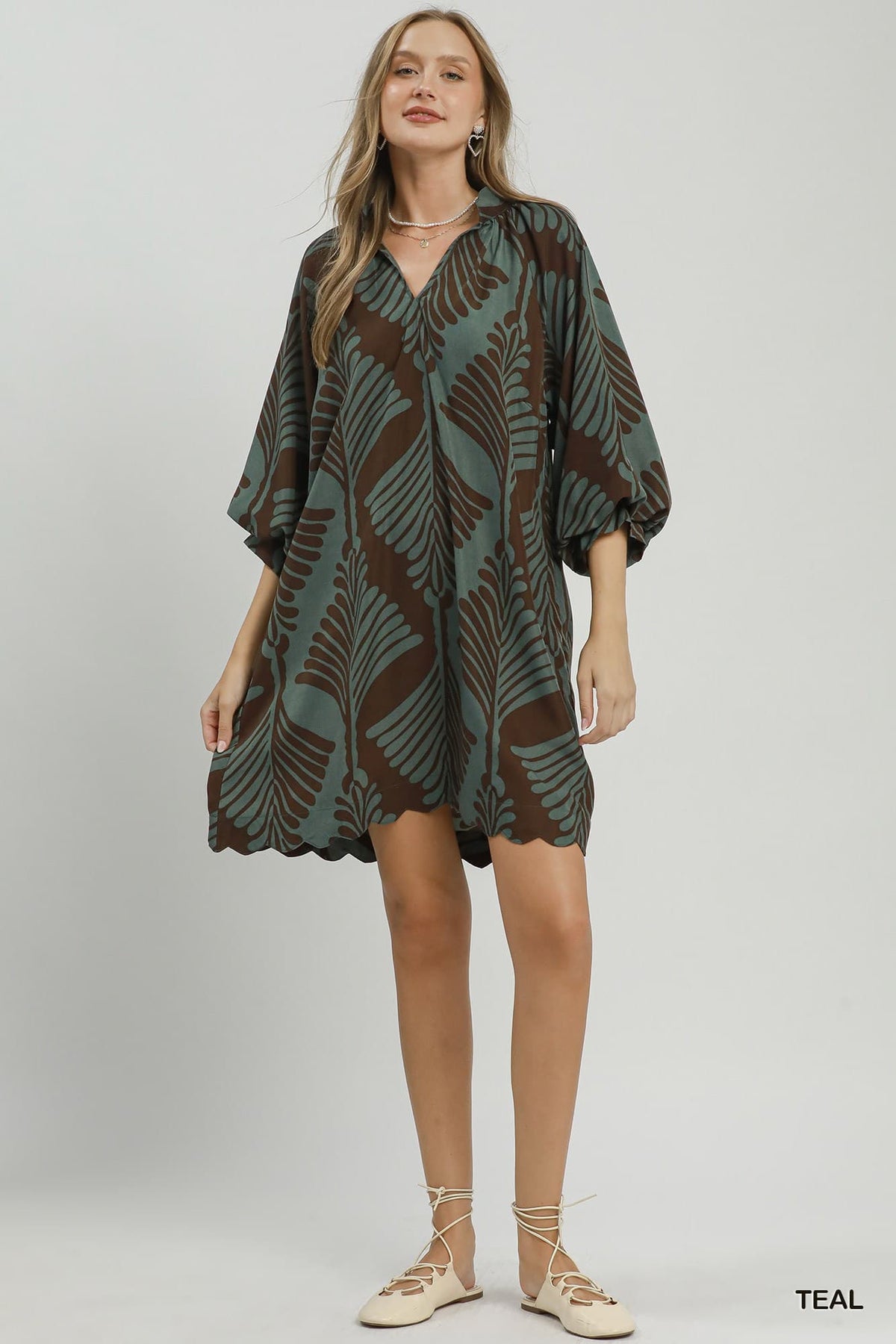 Umgee-Abstract Leaf Print Dress