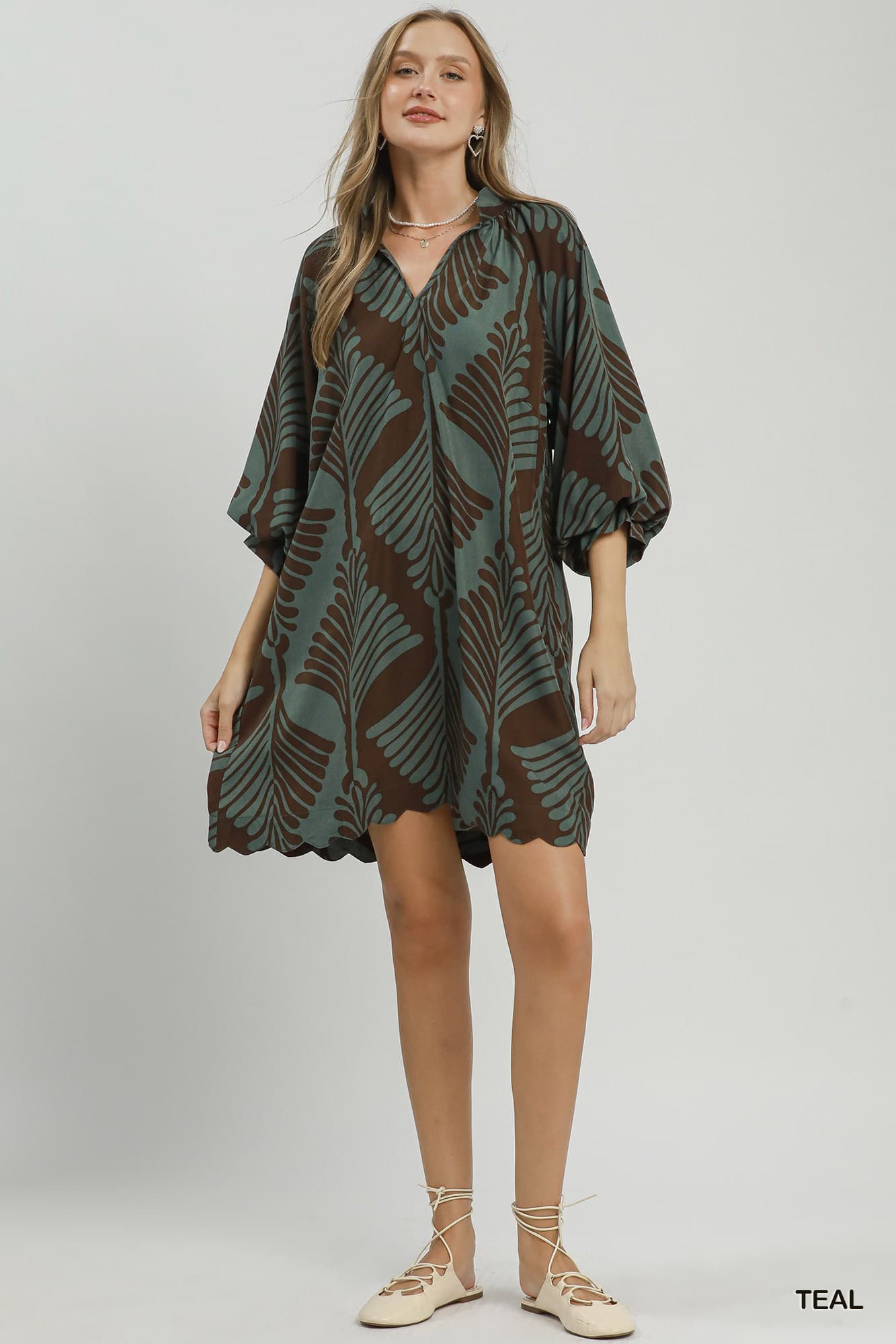 Umgee-Abstract Leaf Print Dress