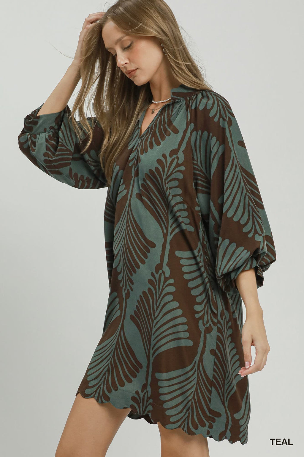 Umgee-Abstract Leaf Print Dress
