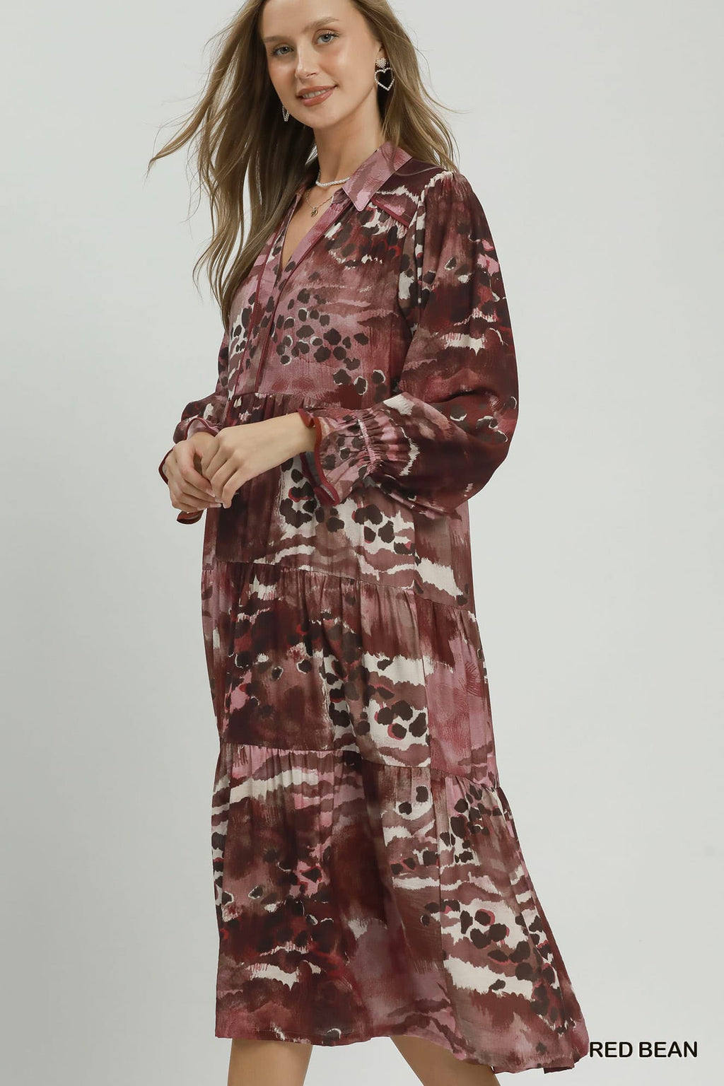 Umgee-Mixed Abstract Print Tiered Maxi Dress