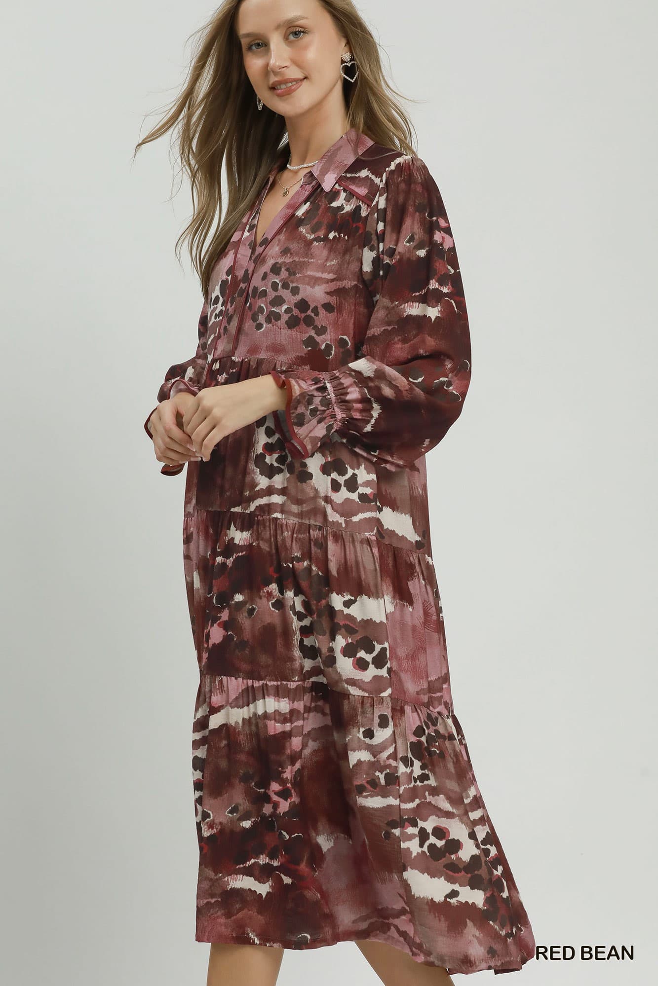 Umgee-Mixed Abstract Print Tiered Maxi Dress