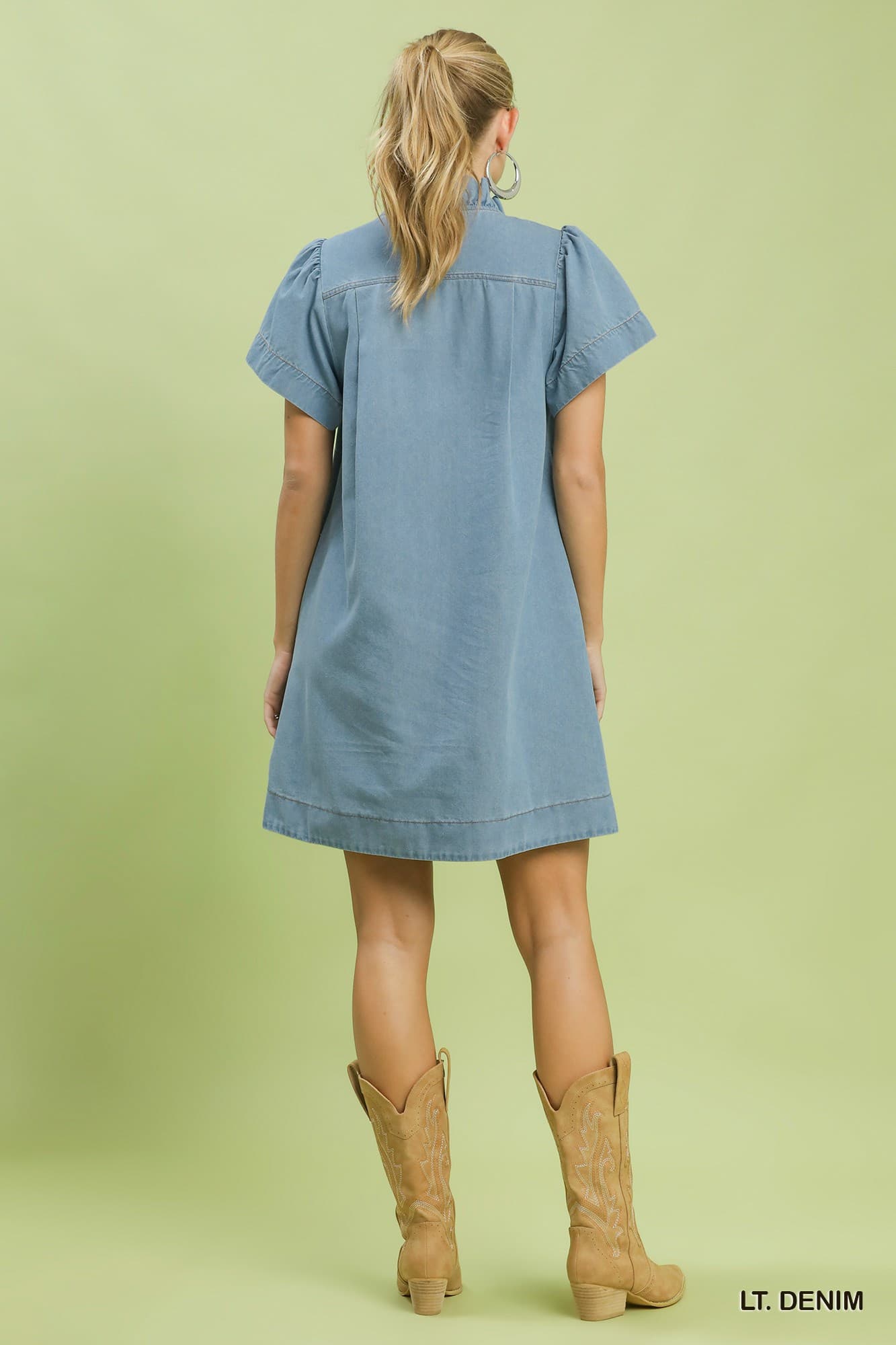 Umgee-Denim Ruffle Collar Mini Dress