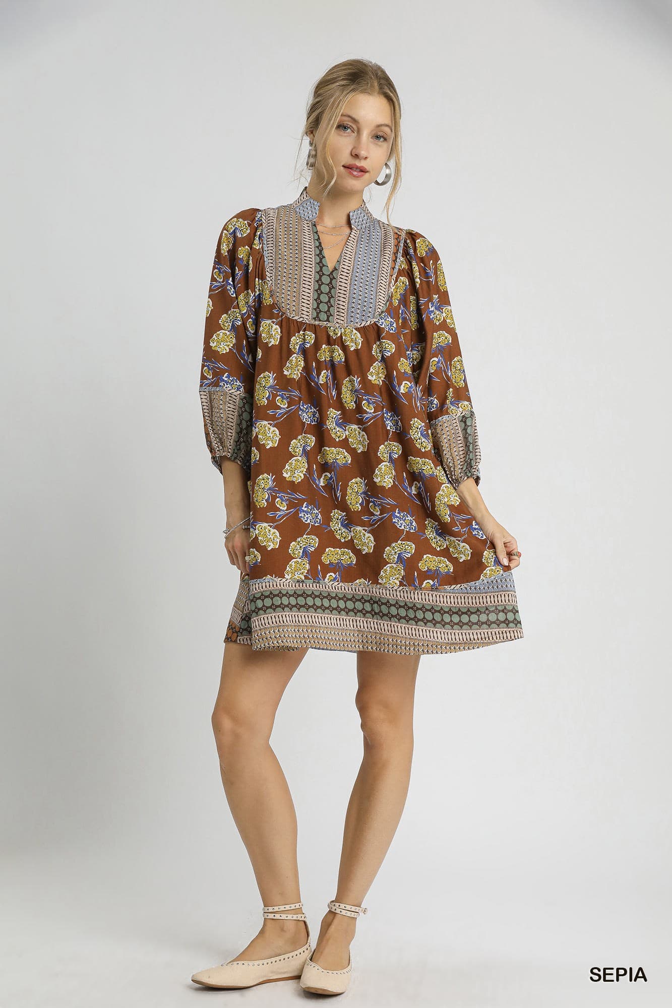 Umgee-Border Print Tunic Dress
