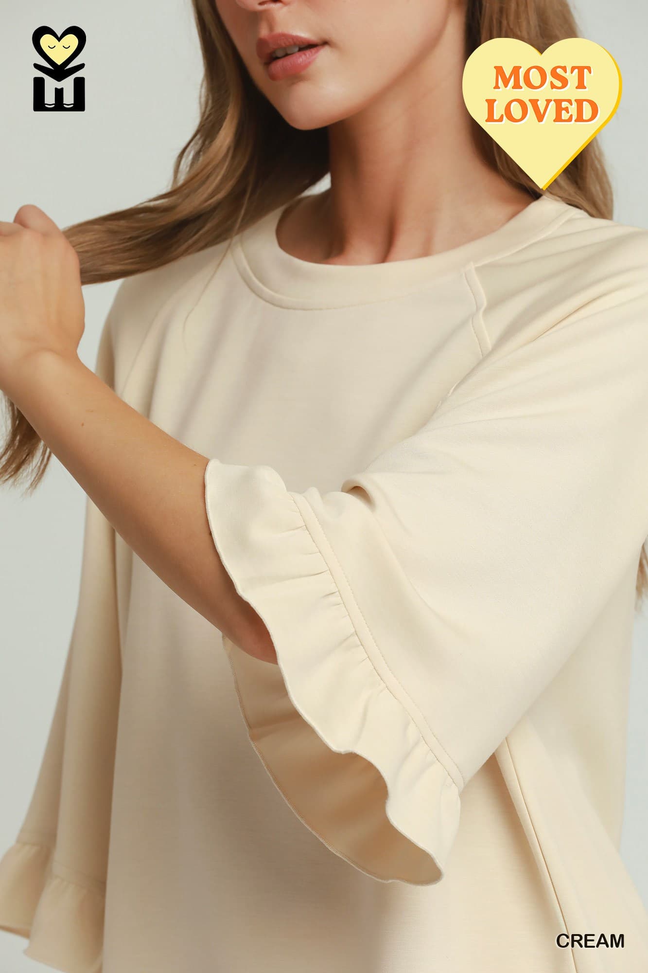 Umgee-Round Neck Ruffle Tier Raglan Sleeve Top