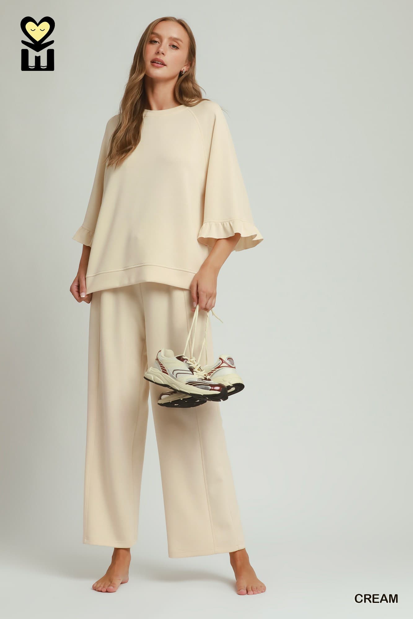 Umgee-Round Neck Ruffle Tier Raglan Sleeve Top