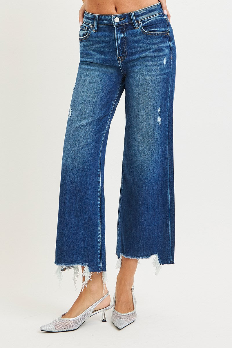 Risen-HIGH RISE CROP WIDE LEG JEANS