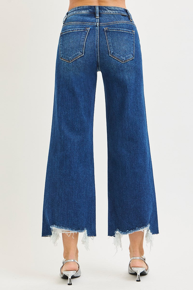 Risen-HIGH RISE CROP WIDE LEG JEANS