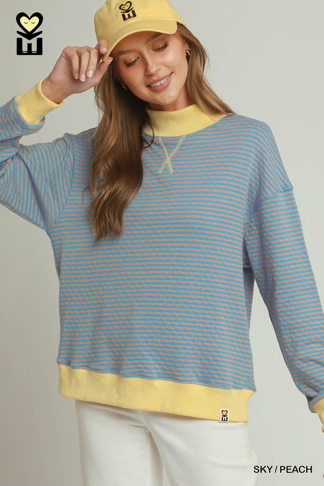 Umgee-Reversible Stripe & Polka Dot Pullover