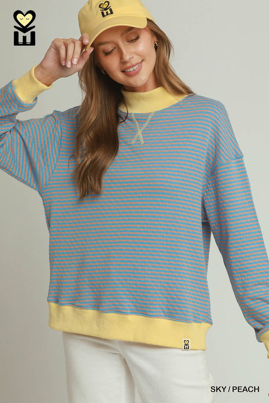 Umgee-Reversible Stripe & Polka Dot Pullover