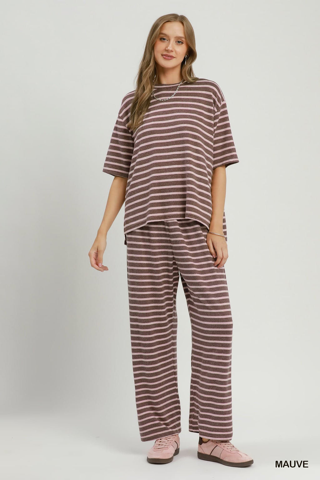 Umgee-Striped Mock Neck Dolman Set