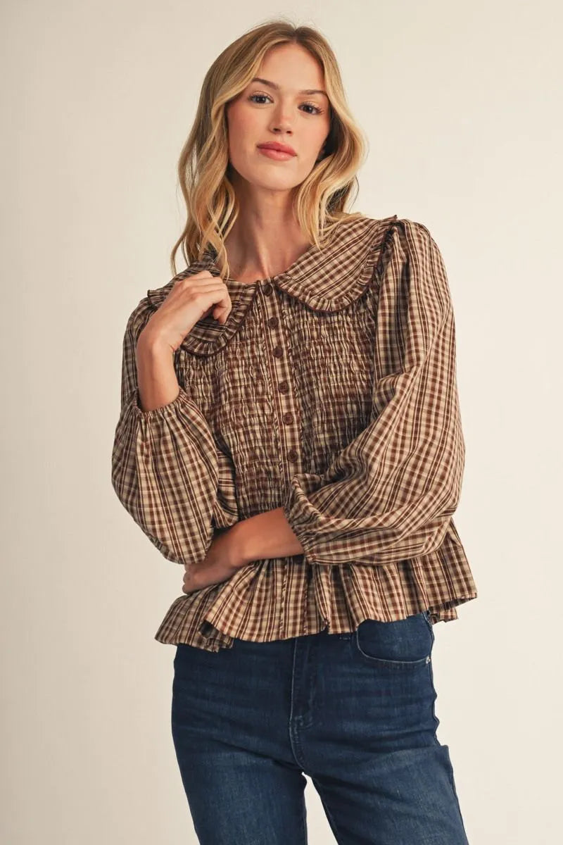 Jodifl-Long sleeves lovely plaid top