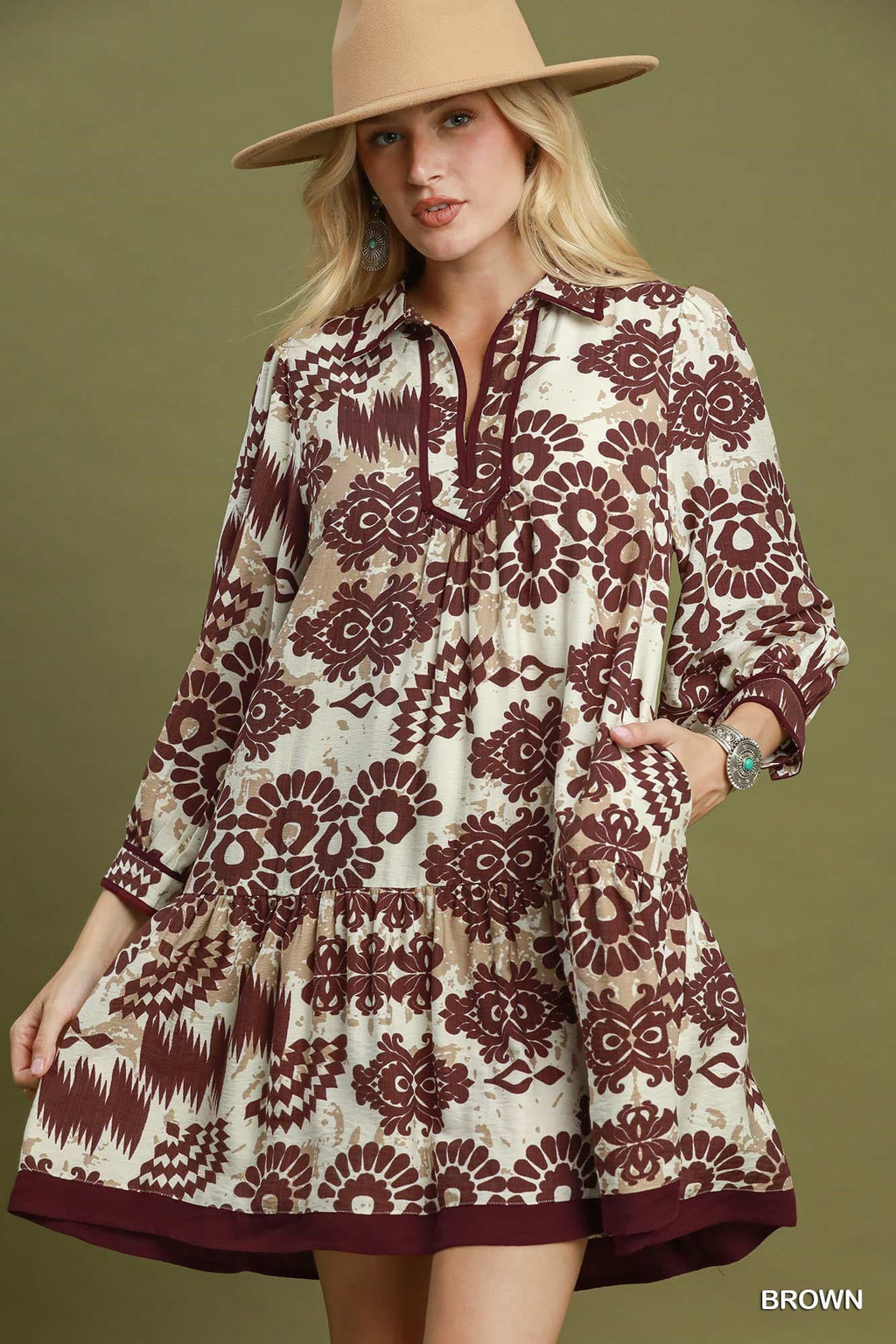 Umgee-Boho Border Print Tiered Mini Dress