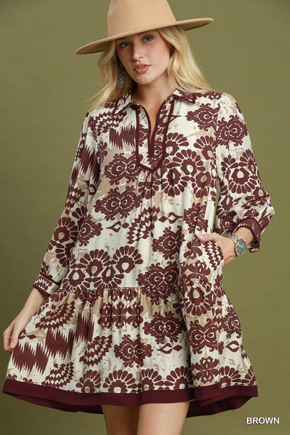Umgee-Boho Border Print Tiered Mini Dress