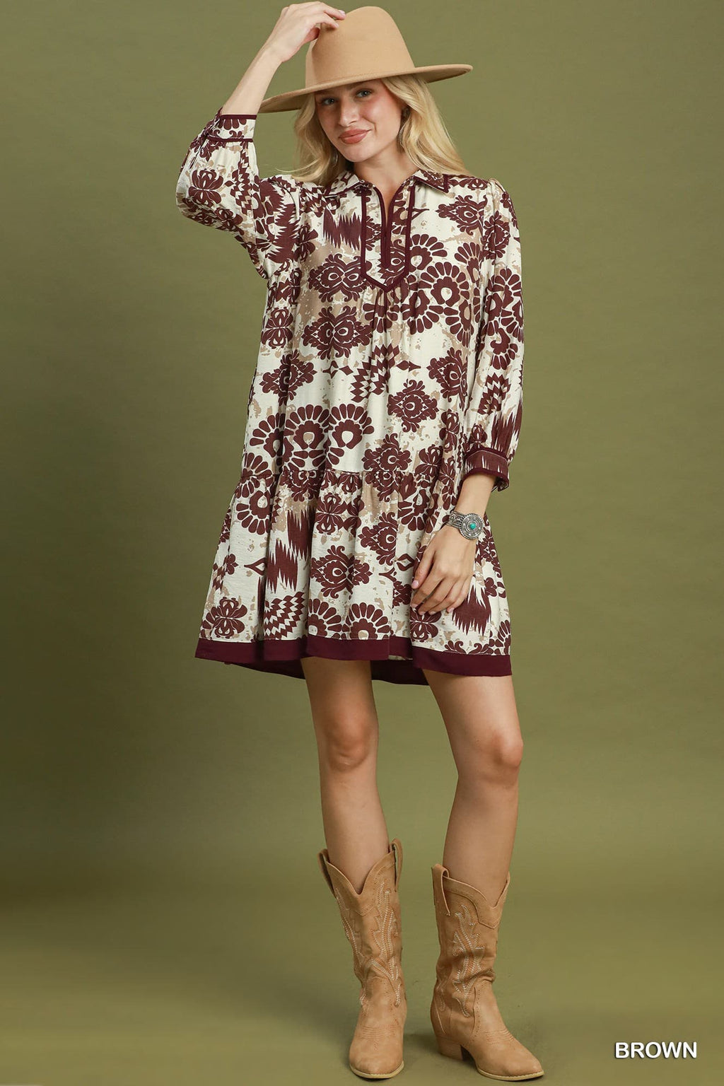 Umgee-Boho Border Print Tiered Mini Dress